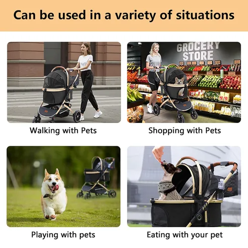 Miniatura 6 de Pettingzoo Cochecito para perros con 4 ruedas, cochecito plegable para gatos para perros pequeños/medianos/grandes y gatos hasta 60 libras