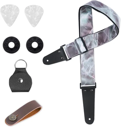 Miniatura 13 de LIZIMANDU Correa ajustable para guitarra incluye 2 cierres de correa y 4 púas a juego. Correa de hombro para guitarra con extremos de cuero, ideal
