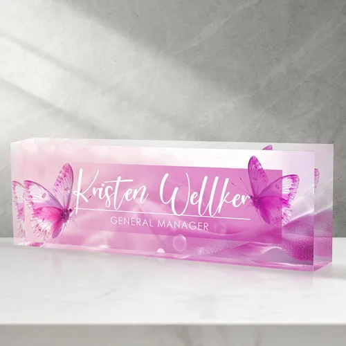 Miniatura 39 de Placa de identificación personalizada para escritorio - Accesorio de acrílico (Orquídea mariposa rosa)
