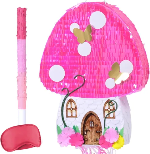 Miniatura 63 de WERNNSAI - Piñata de sirena plegable, piñata de cumpleaños con flecos que incluye cuerda para jalar, venda y bate. Decoraciones
