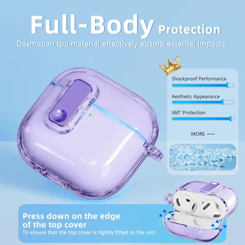 Miniatura 3 de (con bloqueo de seguridad) Funda transparente compatible con fundas de AirPods de 4ª generación con kit de limpieza, funda transparente de TPU suave
