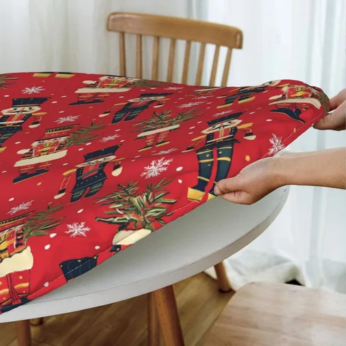 Miniatura 3 de Delerain Mantel redondo ajustable de Cascanueces de Navidad, mantel redondo impermeable con borde elástico, lavable, para interiores y exteriores