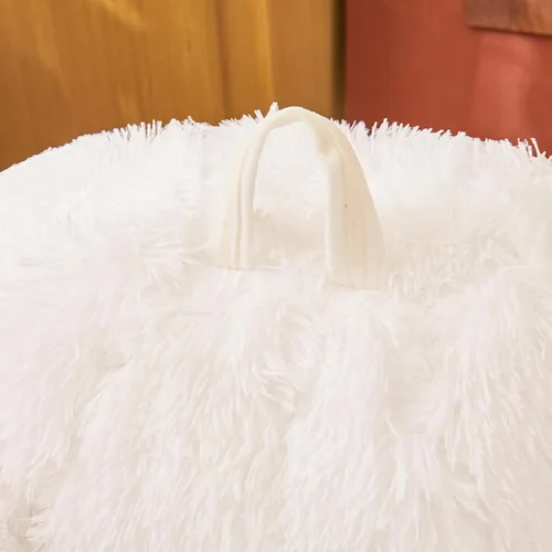 Miniatura 8 de Fundas para puf de pelo sintético mullido color beige, funda para silla puff de felpa suave color beige para niños y niñas, almacenamiento de puf