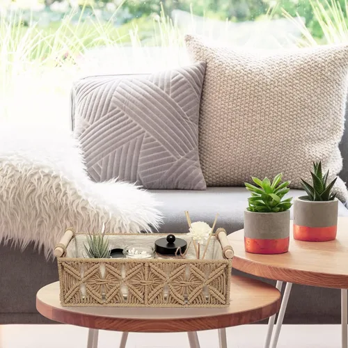 Miniatura 5 de Cesta de almacenamiento de macramé, canasta decorativa bohemia para organizar, cesta decorativa tejida para encimera, cesta de papel higiénico