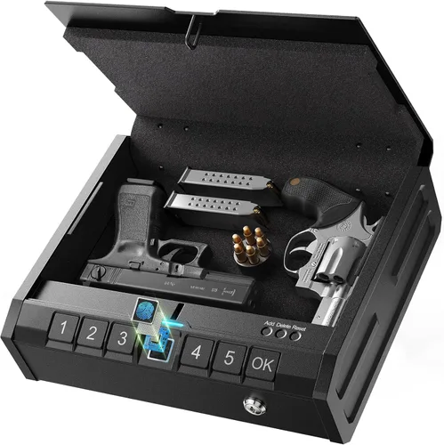 ONNAIS Iron SE Biometric Gun Safe – Caja fuerte para pistola de acceso rápido con huella digital y bloqueo de teclado para el hogar, mesita de