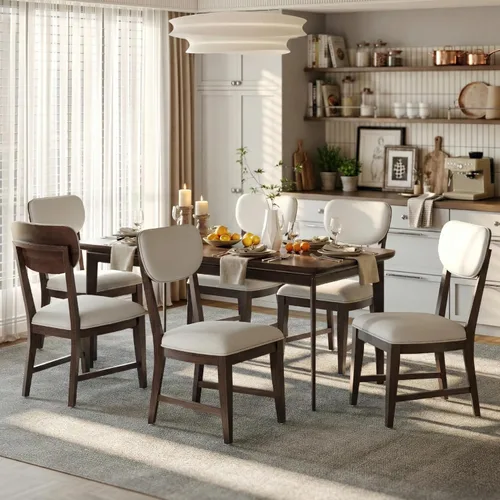 Miniatura 11 de COLAMY Juego de 2 sillas de comedor de madera maciza, modernas sillas de cocina tapizadas de mediados de siglo con cojín de 3.3 pulgadas de grosor