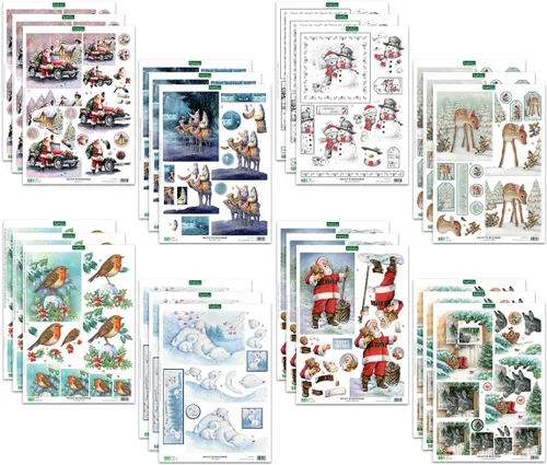 Katy Sue Paquete de decoupage troquelado de selección navideña. Contiene 24 hojas de papel de decoupage troqueladas precortadas para tus suministros