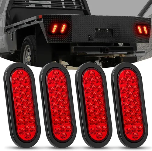 Nilight Luz trasera ovalada de 6 pulgadas, 4 unidades, color rojo, 24 luces LED de parada de freno y giro con ojales de montaje empotrado, 4 luces