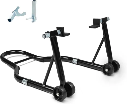 Miniatura 17 de Soporte para rueda delantera y trasera de motocicleta (850 lb), soporte de elevación de brazo oscilante, color negro, U+L