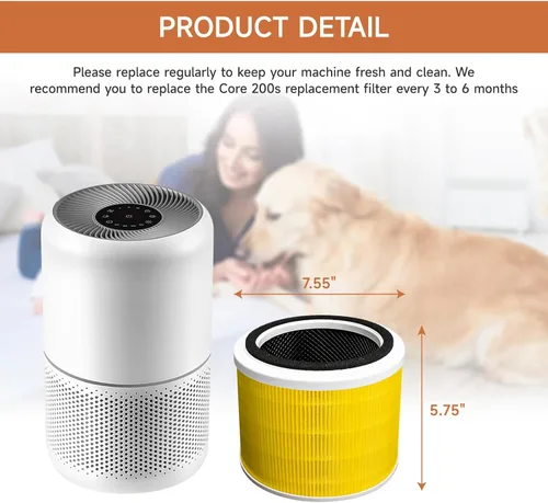 Miniatura 2 de Paquete de 2 filtros de repuesto Core 200S compatibles con LEVOIT Core 200S y Core 200S-P Smart WiFi purificador de aire Amarillo