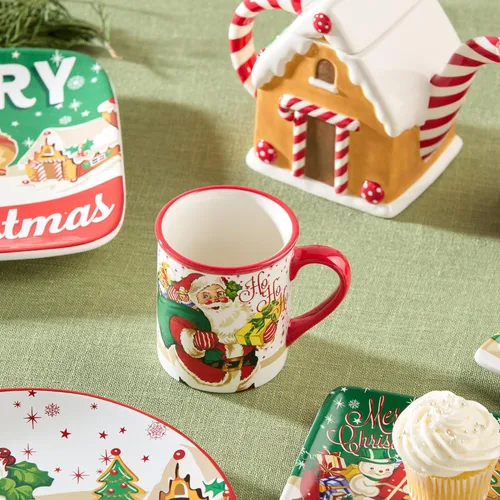 Miniatura 7 de Certified International Santa's Retro Set de 4 tazas: 5.25" x 3.75" x 4.25" 18 onzas, ideal para cacao caliente junto a la chimenea, café, un café
