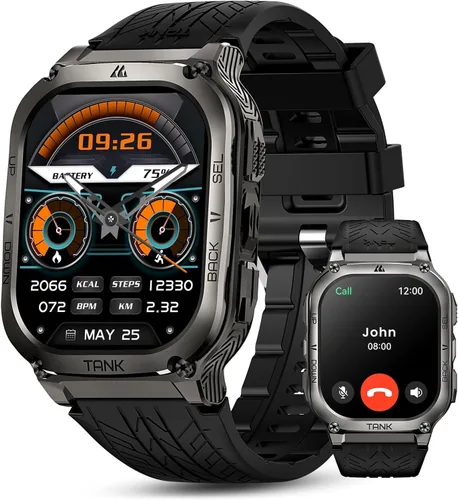 AMAZTIM Reloj Inteligente, Batería Extra Larga de 60 Días, Resistente al Agua 5ATM para Natación y Buceo, Grado Militar de Metal Completo, Negro