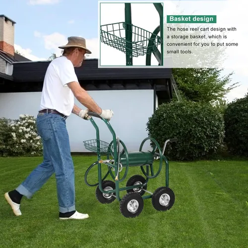 Miniatura 6 de Dkeli Carro de manguera Carro de manguera de jardín con ruedas Carrito de manguera de agua portátil resistente 4 ruedas para patio al aire libre
