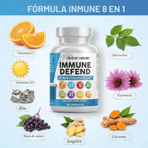 Miniatura 4 de Suplemento de apoyo de defensa inmunológica 8 en 1 con zinc 50 mg de quercetina, VIT C 1000 mg, vitamina D3 5000 IU, saúco, curcumina, jengibre
