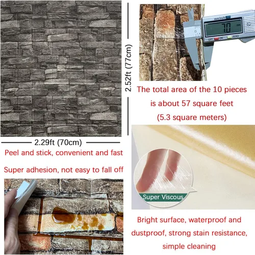 Miniatura 5 de Yutianli Paneles de pared anticolisión de 0.276 in de grosor, paquete de 10 unidades de 57 pies cuadrados, color negro, despegar y pegar en 3D