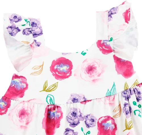 Miniatura 3 de Vestido de verano sin mangas para niñas pequeñas, vestido casual floral para playa, vestido de princesa escalonado con mangas con volantes, 2-8T