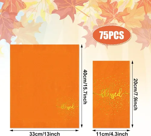 Miniatura 2 de Whaline 75 servilletas de papel desechables de papel dorado para invitados de Acción de Gracias, toallas de papel desechables de otoño para cosecha