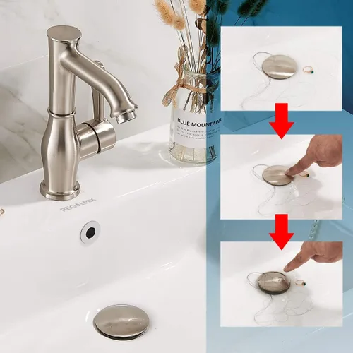 Miniatura 3 de Desagüe para fregadero de baño, drenaje emergente con tapón de cesta desmontable, colador de drenaje antiexplosión y antiobstrucción, conjunto