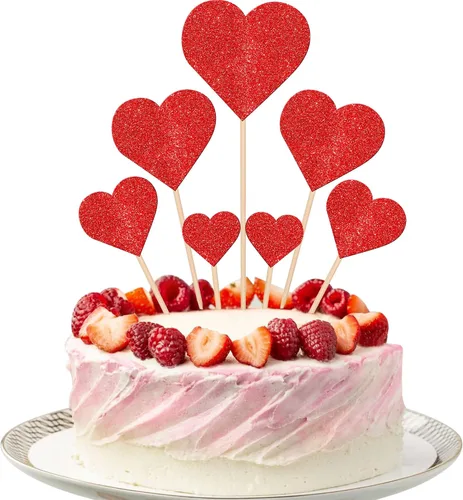 Miniatura 13 de 24 piezas de decoración para cupcakes para el día de San Valentín con purpurina roja para pies de bebé, carruaje de amor, corazón, día de San