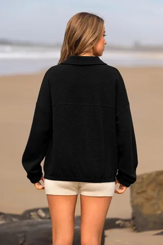 Miniatura 4 de PRETTYGARDEN Womens 2024 Fall Sweatshirt Half Zip Collar Pullover Oversized Long Sleeve Jacket