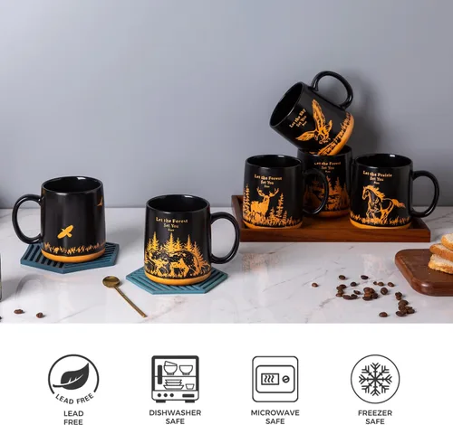 Miniatura 6 de AmorArc Juego de 6 tazas de café grandes de 18 onzas, tazas de café de cerámica con patrones texturizados de animales silvestres para té, café