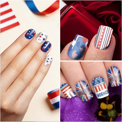 Miniatura 5 de Paquete de 16 hojas de esmalte de uñas para el Día de la Independencia, tiras de esmalte de uñas de gel autoadhesivas, con bandera estadounidense
