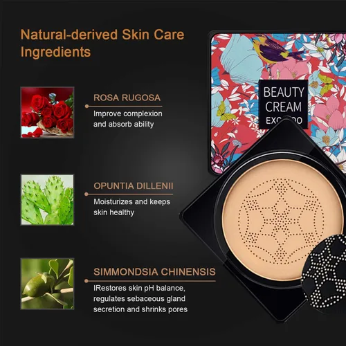 Miniatura 5 de 2 piezas de crema CC con cojín de aire de cabeza de hongo, corrector de cobertura completa y maquillaje de base impecable, cubierta de tatuaje