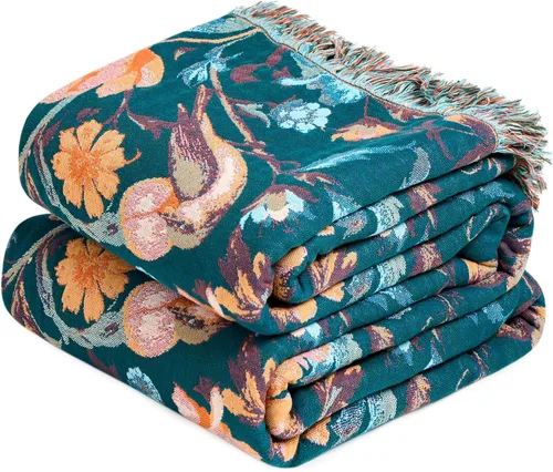 Miniatura 34 de MSGKV Manta de Tiro 100% Algodón para Cama Sofá Otoño 90''x 98'' Mantas de Muselina Súper Suaves Cálidas Colcha Bohemia Ligera Mantas Decorativas