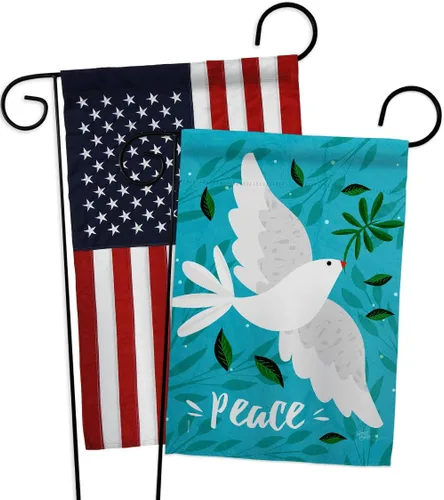 Breeze Decor Paquete de banderas de jardín con texto en inglés "Want Peace", "Sweet Life", soporte para la tierra, protección del medio ambiente,