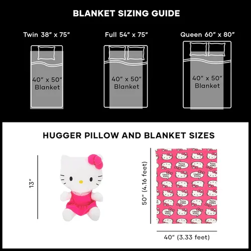 Miniatura 8 de Northwest Juego de almohada y manta táctil de seda con diseño de personajes Hugger, 40 x 50 pulgadas, Hello Kitty - Orgullo rosa