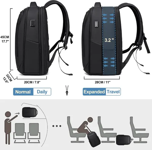Miniatura 3 de Mochila de negocios FENRUIEN para hombres profesionales, Negro, Ampliable