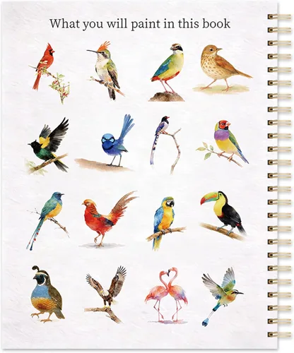 Miniatura 3 de Libro de trabajo de acuarela para principiantes – pájaros, 16 proyectos originales de acuarela, libro de papel de acuarela plano
