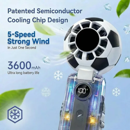 Miniatura 4 de QQT Ventilador turbo portátil de mano con refrigeración por hielo, batería de 5 velocidades recargable plegable, luces LED de 4 modos, hasta 12 Negro