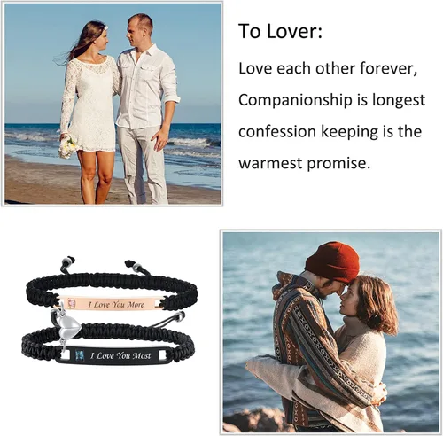 Miniatura 4 de MPRAINBOW Pulsera personalizada a juego para parejas, con nombre personalizado, palabras de promesa, grabadas, pulseras de relación de atracción
