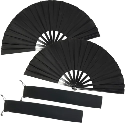 TIHOOD 2 abanicos de mano de seda plegables grandes, fanáticos chinos de Tai Chi para hombres y mujeres, actuaciones, bailes, decoraciones,