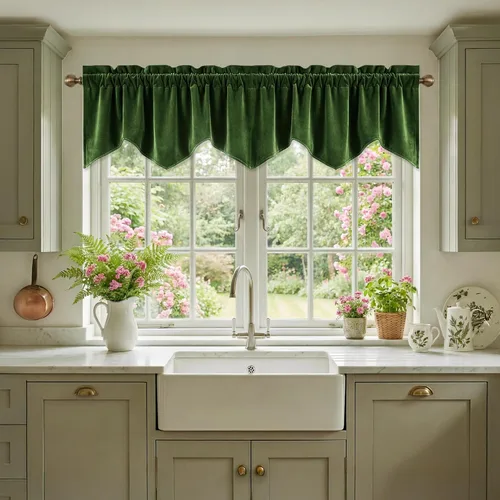 Miniatura 35 de StangH Cortinas decorativas de lujo, cenefa azul con bloqueo de luz, cenefa festoneada para ventana pequeña con bolsillo sólido para barra, cortina
