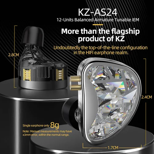 Miniatura 2 de KZ AS24 - Auriculares con monitor intrauditivo con controladores 24BA, auriculares IEM de alto rendimiento con 8 interruptores de sintonización