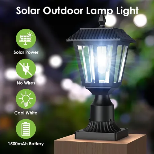 Miniatura 2 de Greluna Luces solares para poste, lámpara solar del anochecer al amanecer con base de montaje en muelle, luces de poste al aire libre impermeables