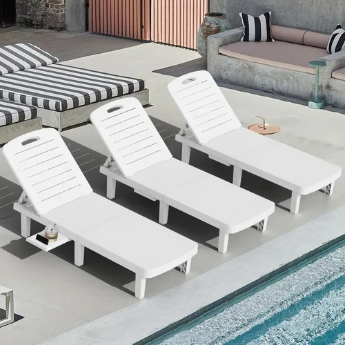 Miniatura 11 de CDCASA Chaise Lounge al aire libre, sillas de piscina multifuncionales con 5 posiciones ajustables y bandeja lateral, salas de resina impermeables