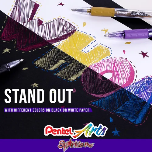 Miniatura 5 de Pentel Sparkle Pop Bolígrafo de Gel Metálico, (1.0mm) Línea Gruesa, Rosa, Caja de 12 Bolígrafos (K91-DP)