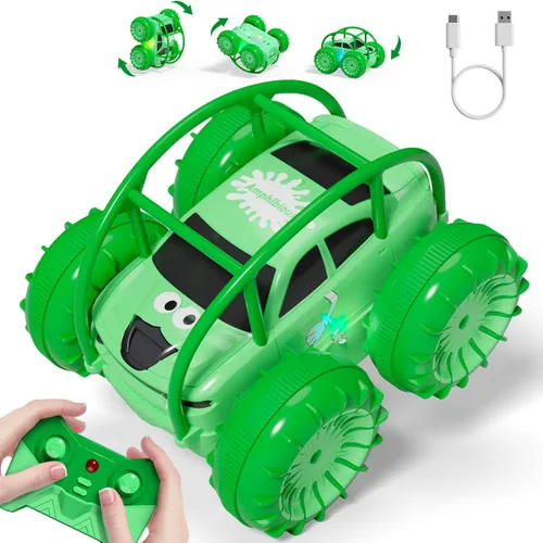 Miniatura 8 de Coche de control remoto, carga directa rápida, coches RC anfibios giratorios de 360° con LED recargable, coche de acrobacias 2.4Ghz 4WD todo