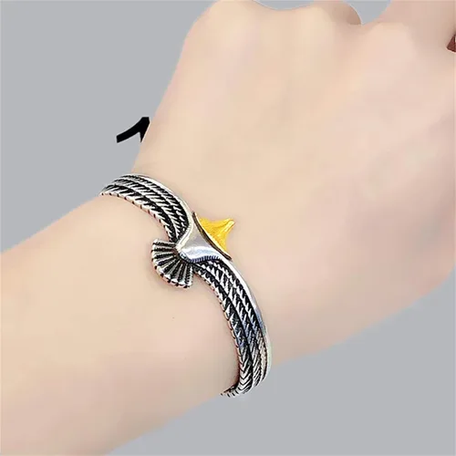 Miniatura 3 de Brazalete de águila vintage Rock Punk Animal brazalete de extremo abierto brazalete brazalete de metal chapado en oro pulsera de águila para hombres