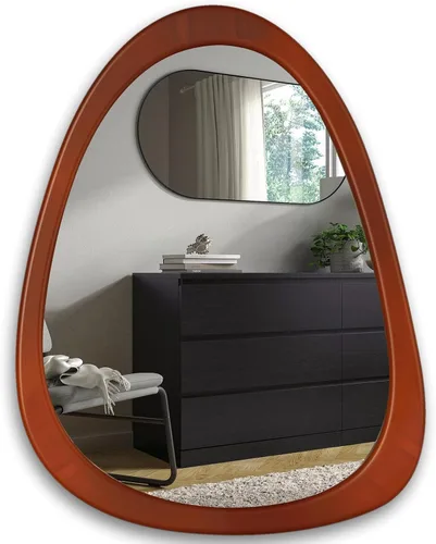 Miniatura 12 de Espejo de pared irregular de 22.5" x 17.5", espejo con marco de madera negra, espejo de pared asimétrico para sala de estar, dormitorio, baño