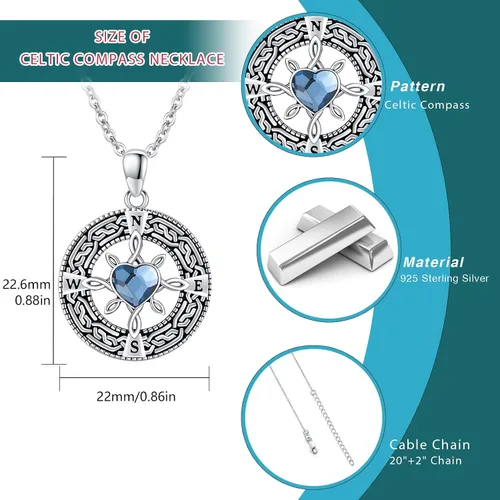 Miniatura 7 de Collar con brújula Go in the Direction of Your Dream con nudo celta irlandés, medallón redondo, brújula, colgante para hombres y mujeres, cristal
