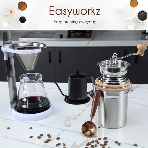 Miniatura 6 de Easyworkz Molinillo de café manual con recipiente hermético,Ajuste ajustable,Herramienta de molino de grano de café de rebabas de acero inoxidable