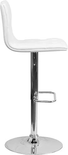 Miniatura 8 de Flash Furniture Taburete de bar contemporáneo de vinilo gris capitoné con botones y altura ajustable con base cromada