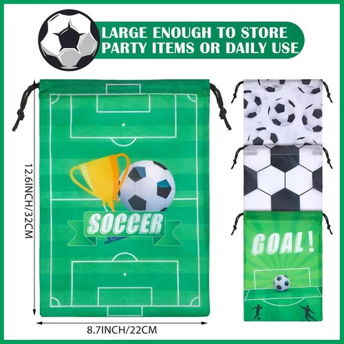 Miniatura 3 de Shappy 12 bolsas de fútbol para aperitivos, bolsas de regalo de fútbol, bolsas de regalo de fiesta deportiva, golosinas, mochila con cordón