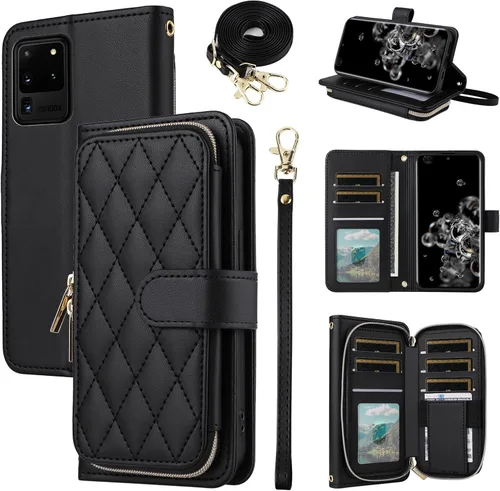 Miniatura 36 de Funda de Cartera para Samsung Galaxy S20 FE 5G de 6.5 Pulgadas con Correa para Muñeca, Billetera con Cremallera y más de 9 Ranuras para Tarjetas