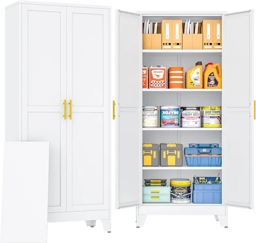 Miniatura 24 de PAOFIN Armario de almacenamiento de metal, archivadores de acero de 35 pulgadas de alto con puertas con cerradura y estantes ajustables, gabinete