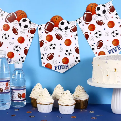 Miniatura 3 de Sursurprise Decoraciones deportivas de primer cumpleaños, pancarta mensual de fotos para niños, suministros de fiesta de primer cumpleaños